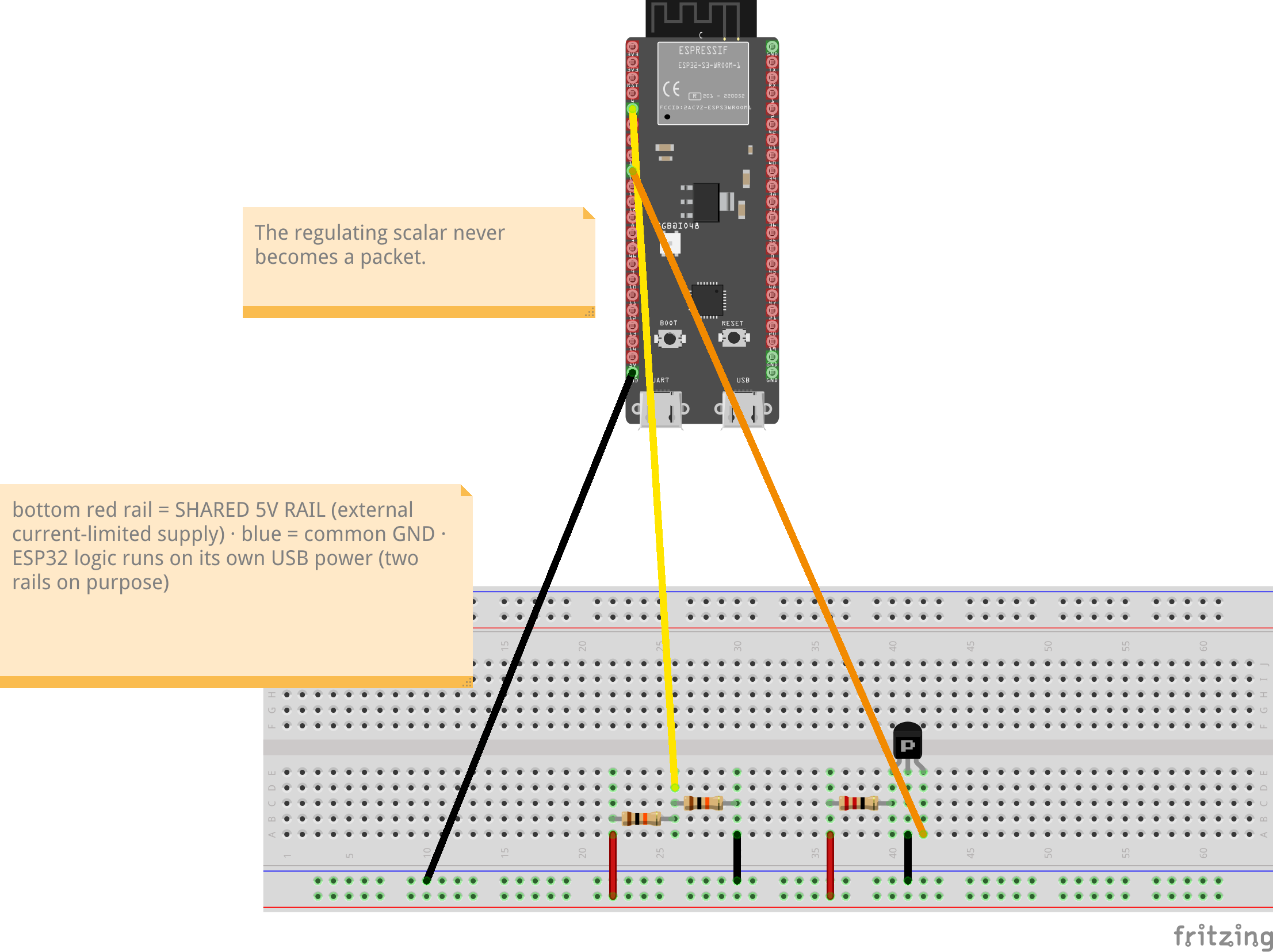Lab 2 per-node wiring, breadboard view