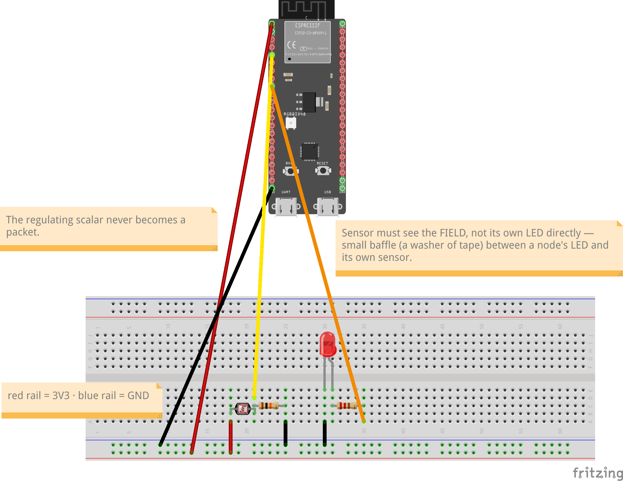 Lab 3 per-node wiring, breadboard view